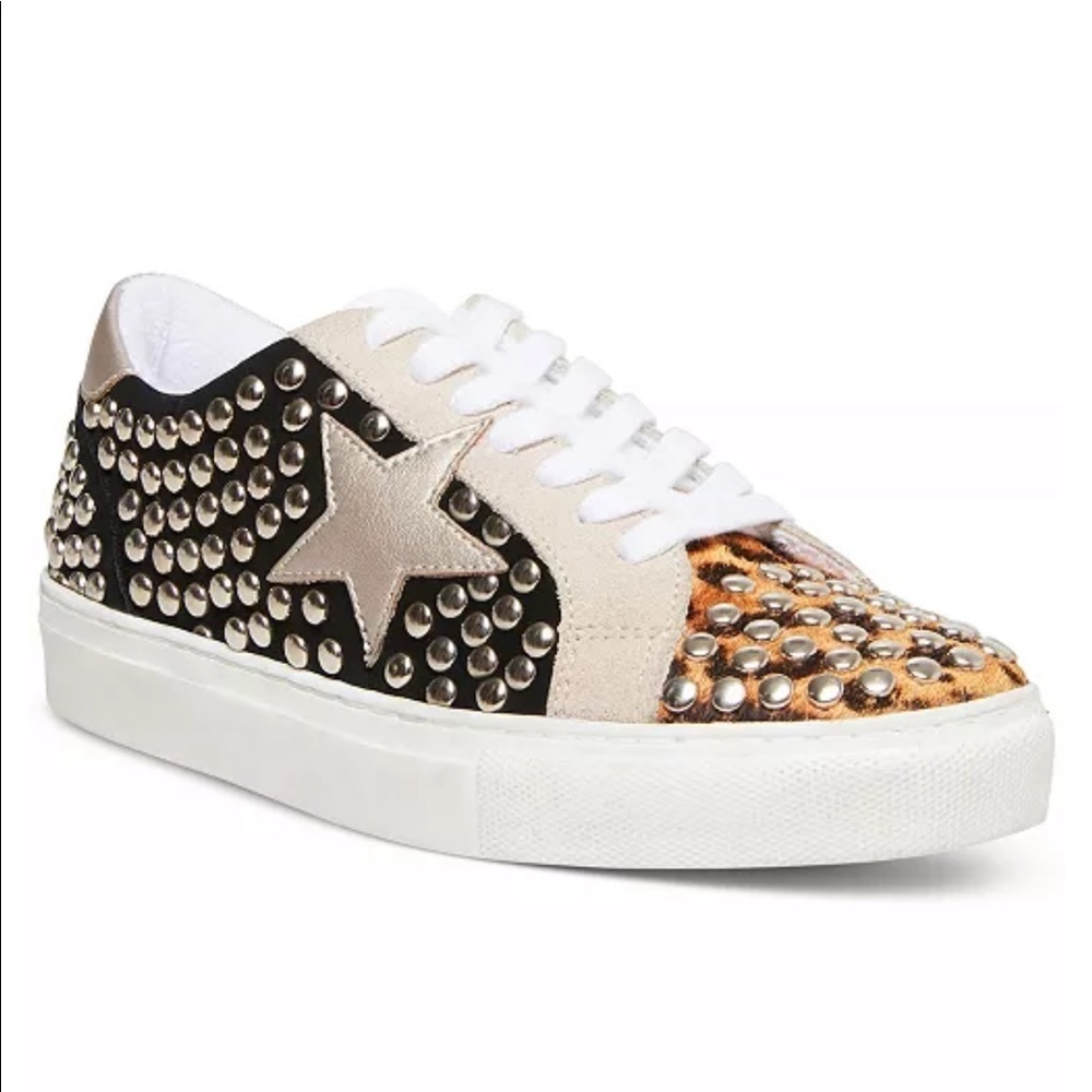 Steve Madden Turner silver stud star sneaker leopard black brown size 6 shoe